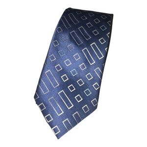 Gene Meyer Men's 100% Silk Designer Necktie Blue Geometric Shape